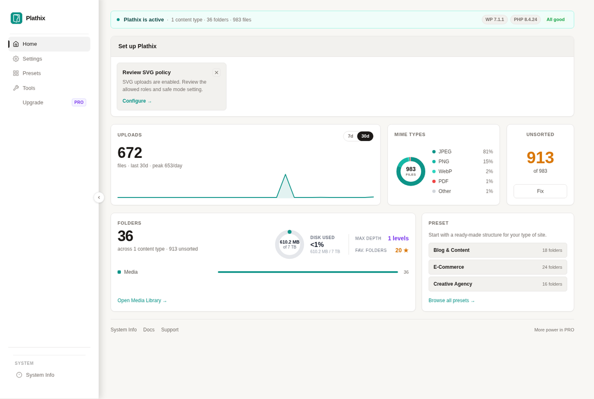 SVG controls - The Overview reminds you to review the SVG policy after install.