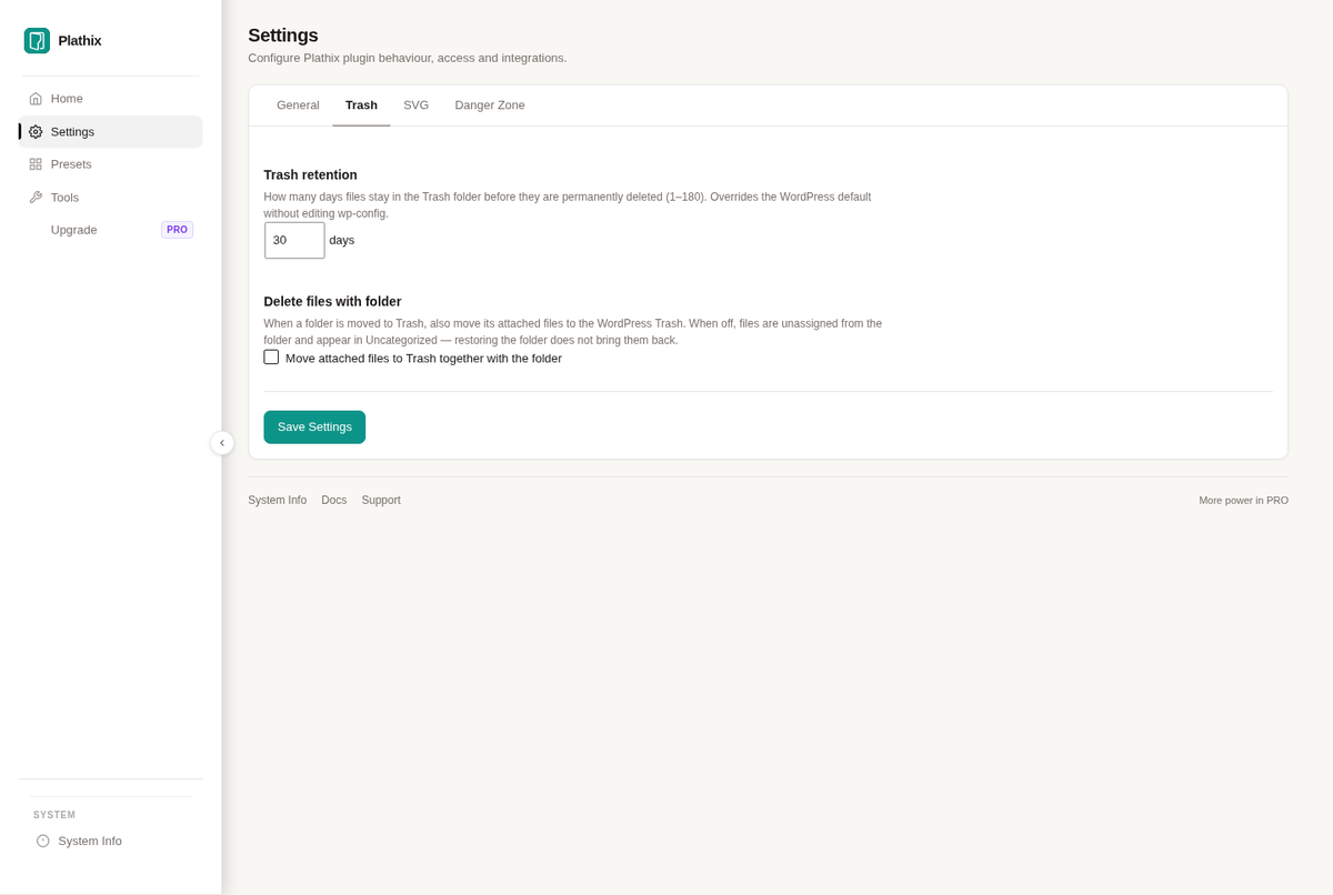 Trash - Retention and what happens to files inside a trashed folder are settings, not surprises.